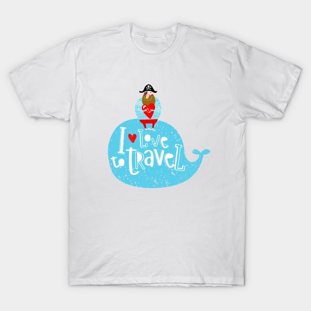 Good Pirate on a whale T-Shirt by olya_utchenko